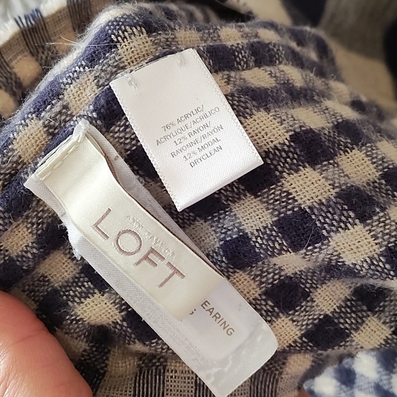 LOFT Ann Taylor Navy Gingham Plaid Infinity Scarf OS - Picture 3 of 3